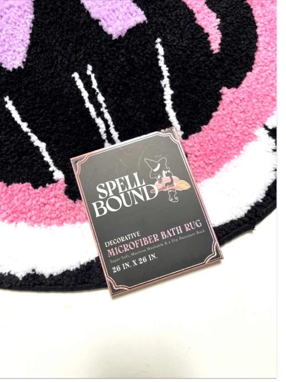 Spell Bound Black Cat Bath Rug Pink Gothic Halloween Round 26